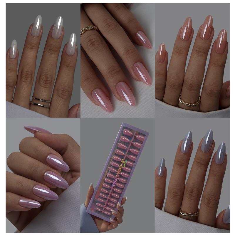 Chrome Glaze Medium Almond Press On Nails