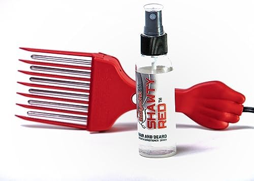 Shawty Red Electric Hot Pick Beard Grooming Kit For Men Low Heat Hot Afro Comb Skin Sensitive Adjustable Temperature Heated Straightener For African American M&W With Hair Conditioner Detangler Spray