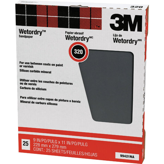 3M Wetordry Pro-Pak 9 In. x 11 In. Extra Fine Between Finish Coats Sanding Sheets, 320 Grit (25-Pack)